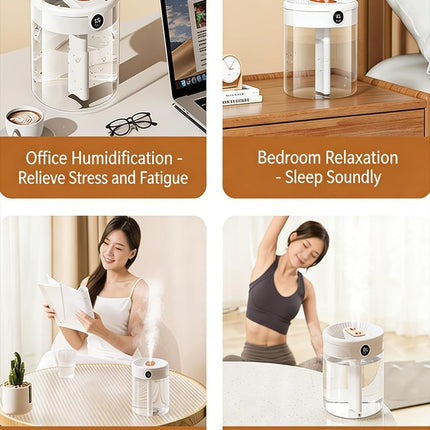 Green 2L Dual-Spray Ultrasonic Humidifier and Air Diffuser with Night Light - USB Powered, Quiet Operation, Smart Digital Display & Real-Time Humidity Sensor