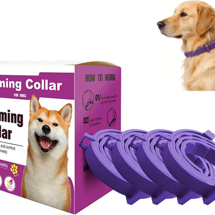 Purple Pet Calming Collar 4 Pack (63cm) - Waterproof Silicone Dog Collar Custom Fit for All Breeds - Anxiety Relief & Stress Reduction