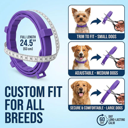 Purple Pet Calming Collar 4 Pack (63cm) - Waterproof Silicone Dog Collar Custom Fit for All Breeds - Anxiety Relief & Stress Reduction