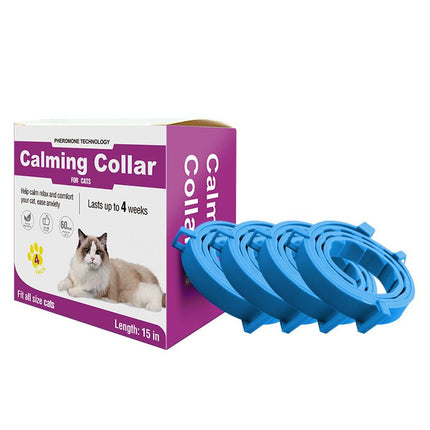 Blue Pet Calming Collar 4 Pack (38cm) - Waterproof Silicone Cat Collar Custom Fit for All Breeds - Anxiety Relief & Stress Reduction