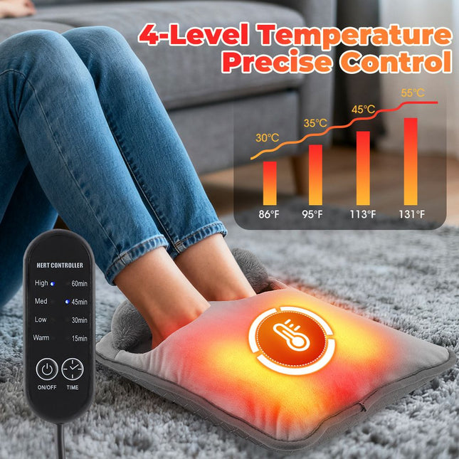 Grey Portable Versatile USB Electric Foot Warmer Plus Heated Seat Pad Set with 4 Temp Levels & 4 – product detail