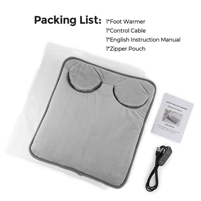 Grey Portable Versatile USB Electric Foot Warmer with 4 Temp Levels & 4 Auto-Shutoff Timer