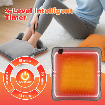 Grey Portable Versatile USB Electric Foot Warmer with 4 Temp Levels & 4 Auto-Shutoff Timer - Soft Fleece Washable Heating Mat