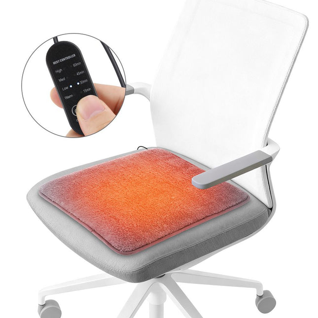 Grey Portable Versatile USB Electric Heated Seat Pad with 4 Temp Levels & 4 Auto-Shutoff Timer