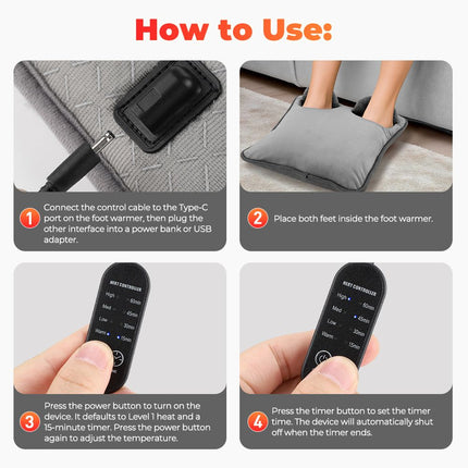Grey Portable Versatile USB Electric Heated Seat Pad with 4 Temp Levels & 4 Auto-Shutoff Timer - Soft Fleece Washable Heating Mat