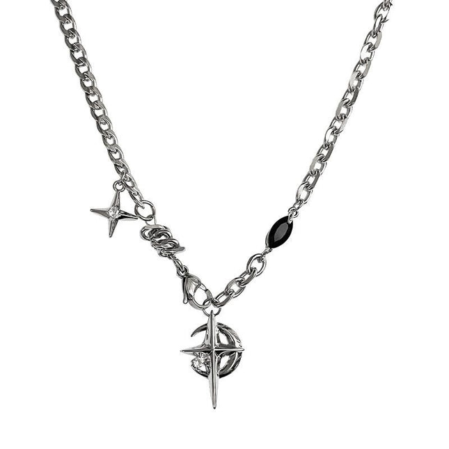Gothic Cross & North Star Dual-Pendant Splicing Necklace for Men and Women