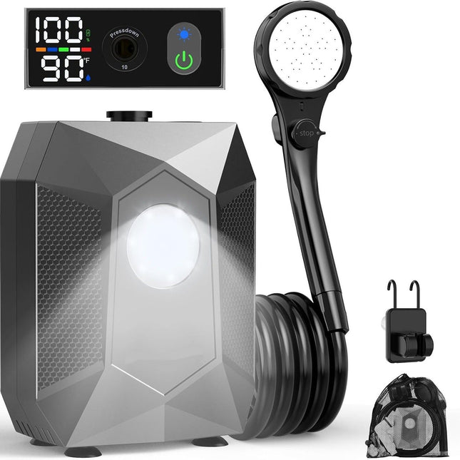 Portable Camping Shower Pump 6000mAh Rechargable Outdoor Shower Set with 4-Mode Camping Light 3