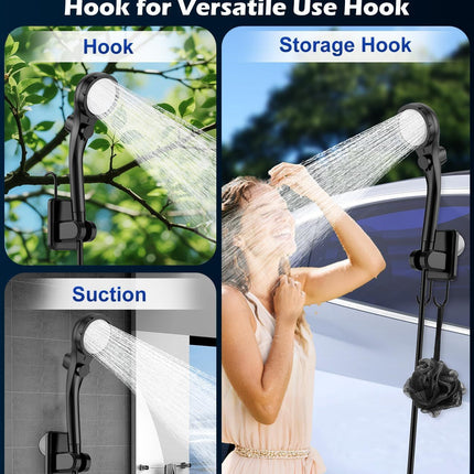 Portable Camping Shower Pump, 6000mAh Rechargable Outdoor Shower Set with 4-Mode Camping Light, 3 Spray Modes & Digital Display, IPX8 Waterproof Pump for Hiking, Travel, Car, Pet