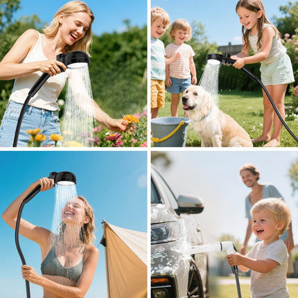 Portable Camping Shower Pump, 6000mAh Rechargable Outdoor Shower Set with 4-Mode Camping Light, 3 Spray Modes & Digital Display, IPX8 Waterproof Pump for Hiking, Travel, Car, Pet