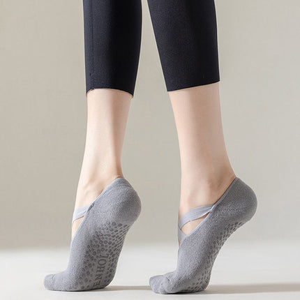 5-Pair Pink Premium Non-Slip Yoga & Pilates Socks with Elastic Cross-Straps - Breathable Cotton Ballet-Style High Grip Socks