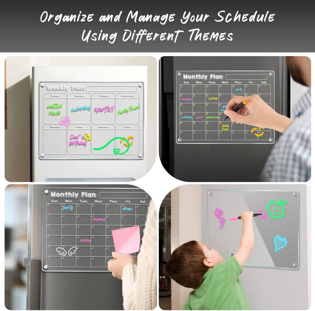 4-Piece Magnetic Acrylic Fridge Monthly Plus Weekly Plus Daily Planner Boards Set – product detail