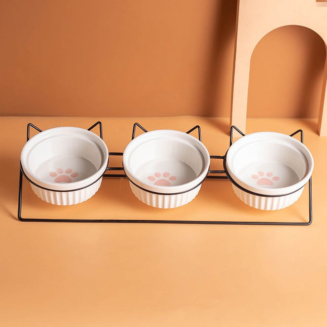 Triple Slanted Ceramic Pet Bowl Set with Elevated Iron Stand and Non Slip V888-ELOSUNG49879