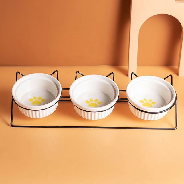 Triple Slanted Ceramic Pet Bowl Set with Elevated Iron Stand and Non Slip V888-ELOSUNG49881