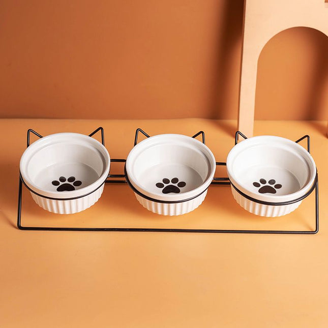 Triple Slanted Ceramic Pet Bowl Set with Elevated Iron Stand and Non Slip V888-ELOSUNG49882