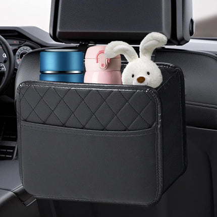 2-in-1 Car Seat Back Organiser and Trash Can with 50 Trash Bags Multiple Pocket Bottle Holder - Waterproof Leather, 25 x 25 x 8 CM Multi Purpose Hanging Storage