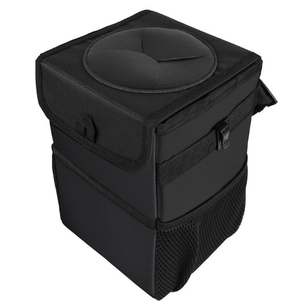 Waterproof Foldable Car Trash Can and Organiser with Dual Side Pockets & Odour Control Lid - 25x16x15 CM Durable Oxford Leak Proof Waste Bin for Travel Camping