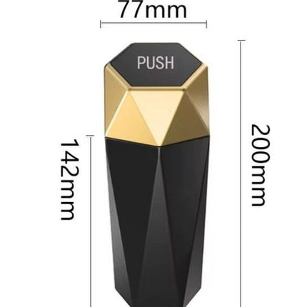 550ML Black Car Trash Can with Automatic Rebound Lid & Diamond Design - Portable Waste Bin and Odour Proof Storage, Easy to Clean for Office Home Car Center Console