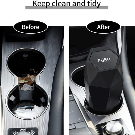 550ML Silver Car Trash Can with Automatic Rebound Lid & Diamond Design - Portable Waste Bin and Odour Proof Storage, Easy to Clean for Office Home Car Center Console