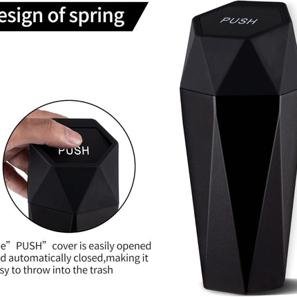 550ML Red Car Trash Can with Automatic Rebound Lid & Diamond Design - Portable Waste Bin and Odour Proof Storage, Easy to Clean for Office Home Car Center Console