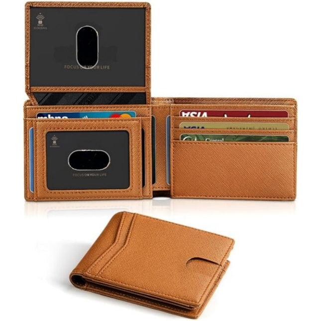 Brown Men's Vegan Leather Slim Trifold Wallet