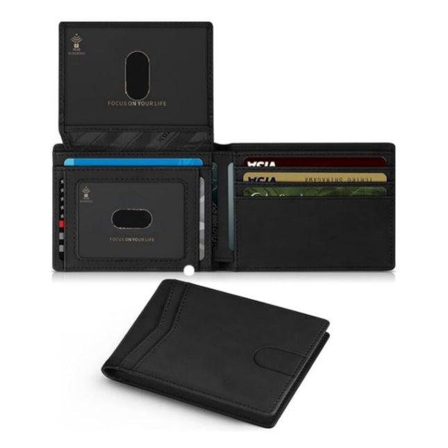 Black Men's Vegan Leather Slim Trifold Wallet