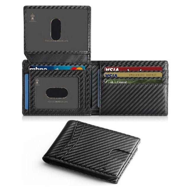 Black Men's Carbon Fiber Slim Trifold Wallet