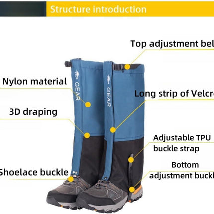 Blue Breathable Nylon Waterproof Hiking Leg Gaiters and Snow Boot Gaiters (Fleece Lining) - Unisex Adjustable Sand & Mud Protection for Mountaineering & Desert Trekking, L Size