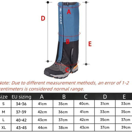 Orange Breathable Nylon Waterproof Hiking Leg Gaiters and Snow Boot Gaiters (Fleece Lining) - Unisex Adjustable Sand & Mud Protection for Mountaineering & Desert Trekking, M Size