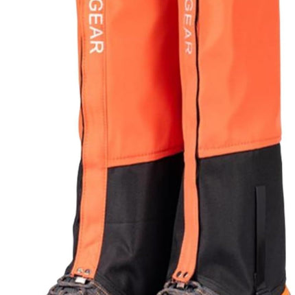Orange Breathable Nylon Waterproof Hiking Leg Gaiters and Snow Boot Gaiters (Fleece Lining) - Unisex Adjustable Sand & Mud Protection for Mountaineering & Desert Trekking, XL Size