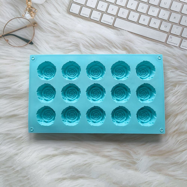 2PCS Blue 3D Rose Shaped Silicone Baking Mold (15 Cavity)