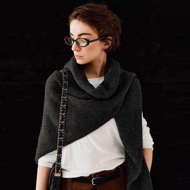 Dark Grey Retro Wool Blend 190x70cm Knitted Triangle V888-ELOSUNG49957