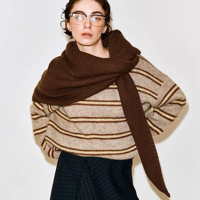 Brown Retro Wool Blend 190x70cm Knitted Triangle V888-ELOSUNG49958