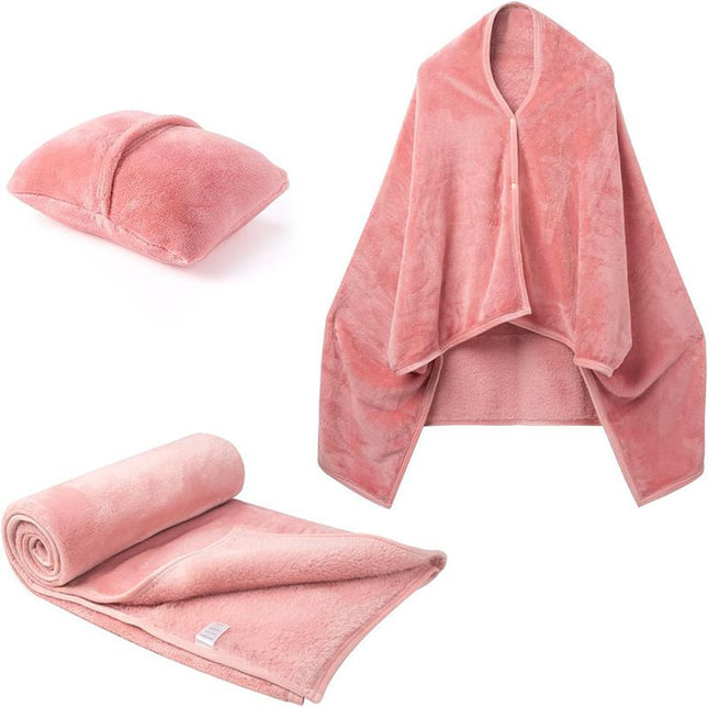 3-in-1 Portable Travel Blanket/Pillow/Wearable Shawl with Snap & Envelope Folding V888-ELOSUNG49961