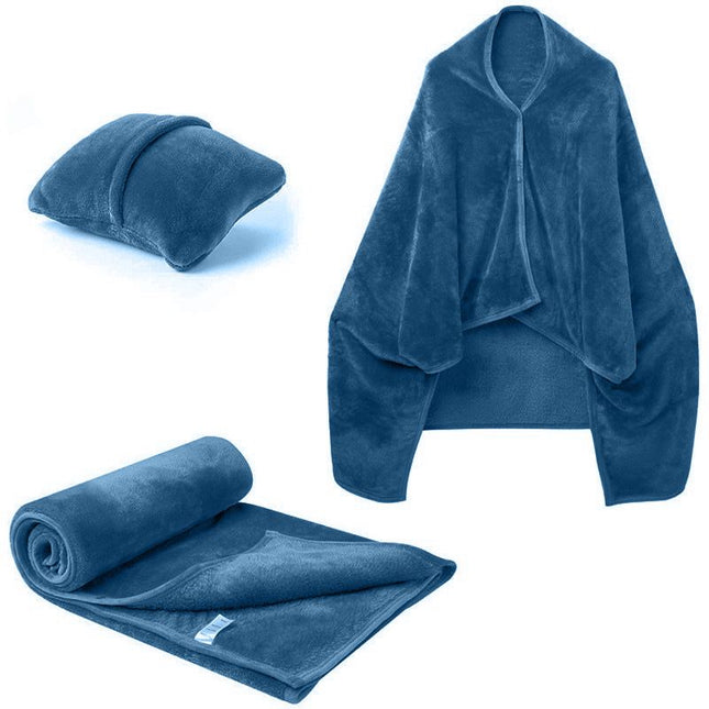 3-in-1 Portable Travel Blanket/Pillow/Wearable Shawl with Snap & Envelope Folding V888-ELOSUNG49967