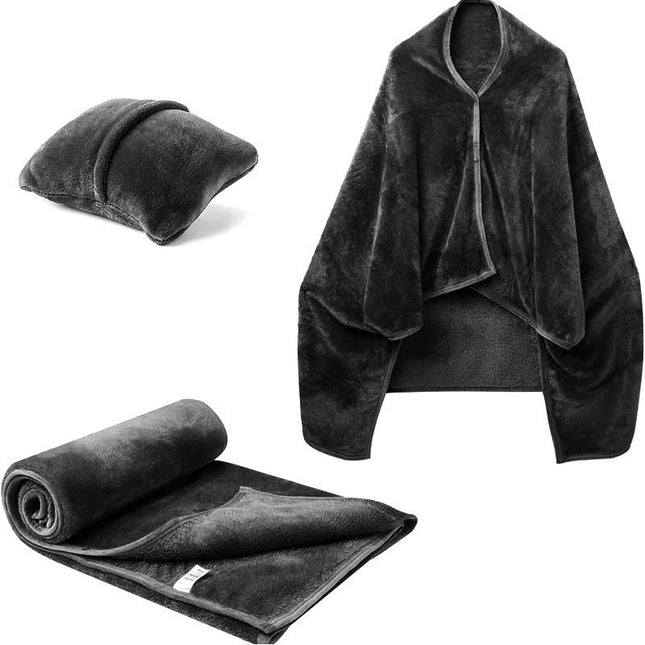 3-in-1 Portable Travel Blanket/Pillow/Wearable Shawl with Snap & Envelope Folding V888-ELOSUNG49968