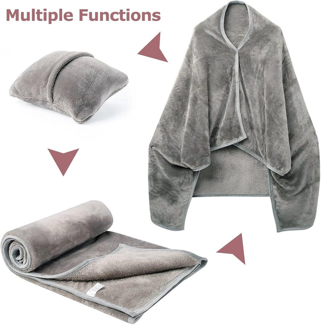 3-in-1 Portable Travel Blanket/Pillow/Wearable Shawl with Snap & Envelope Folding – product detail