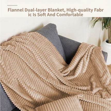 2-in-1 Light Grey Soft Ribbed Flannel Travel Blanket / Folding Zipper Pillow with Luggage Strap & Hook - 40x60 Inch Portable Dual-Layer Fleece Nap Blanket for Airplane Travel Office Camping