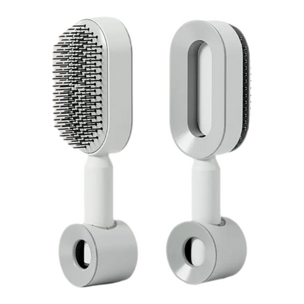 White 3D Airbag Massage Self Cleaning Hair Brush with Base - for Long Hair - One-Click Easy Hair Removal - Scalp Soothing Detangler for Professional Home Hair Care
