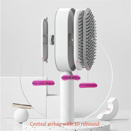 Black and Purple 3D Airbag Massage Self Cleaning Hair Brush with Base - for Long Hair - One-Click Easy Hair Removal - Scalp Soothing Detangler for Professional Home Hair Care