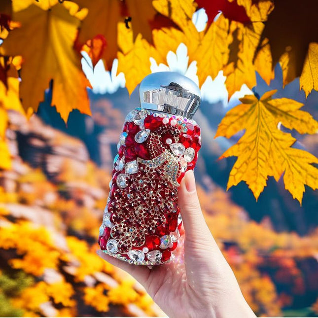 Red Peacock Pattern Handmade Luxury Diamond Insulated Water Bottle Bling Rhinestone 304 Stainless Steel