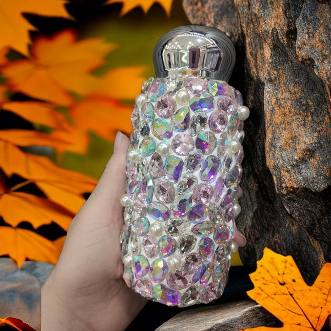 Pink Square Crystal Handmade Luxury Diamond Insulated Water Bottle Bling Rhinestone 304 Stainless Steel