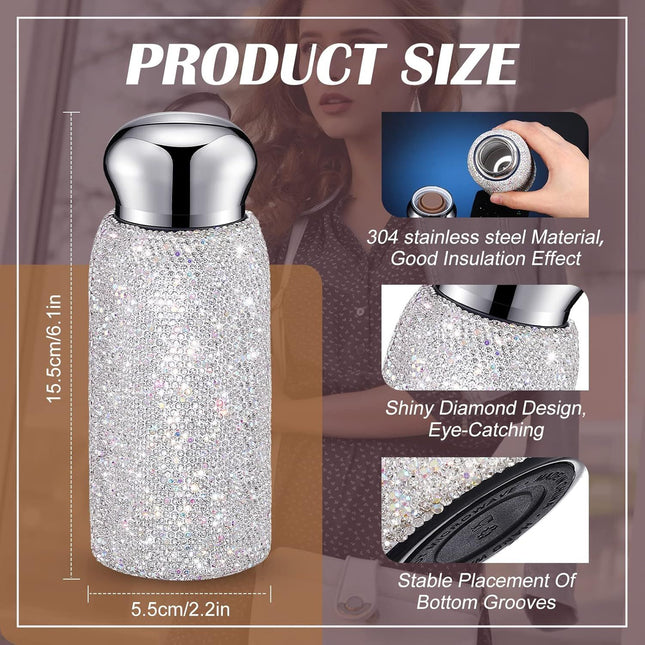 White Baby Bear Handmade Luxury Diamond Insulated Water Bottle Bling Rhinestone 304 Stainless Steel Pocket – product detail