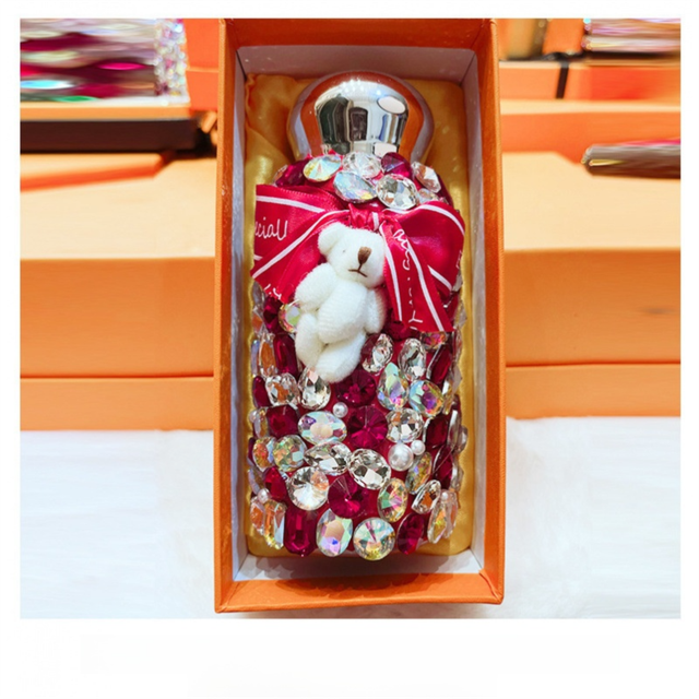 Red Baby Bear Handmade Luxury Diamond Insulated Water Bottle Bling Rhinestone 304 Stainless Steel Pocket