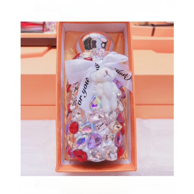 Purple Baby Bear Handmade Luxury Diamond Insulated Water Bottle Bling Rhinestone 304 Stainless Steel Pocket