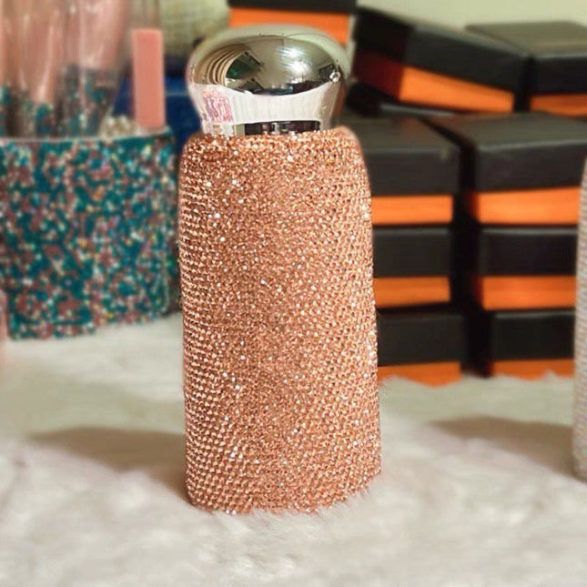 Champagne Handmade Luxury Diamond Insulated Water Bottle Bling Rhinestone 304 Stainless Steel Pocket Mug