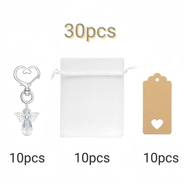 30-Piece White Guardian Angel Keychain Favor Set Crystal Angel Wings Keyrings with Kraft Tags & Organza – product detail