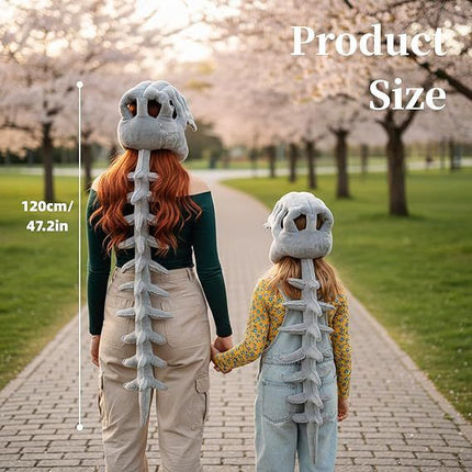 80CM Grey Funny Dinosaur Skeleton Plush Headwear – Quirky Bone Fossil Plushie Hat & Huggable Doll for Party Costumes and Birthday Gifts