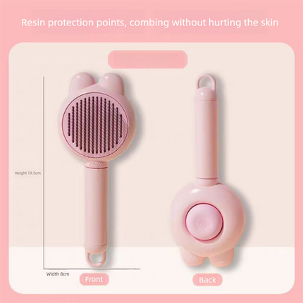 2 Pcs Pink Pet Self-Cleaning Slicker Brush for Cats and Dogs - Rabbit Ear Design with Stainless Steel Needles and ABS Handle - Gentle Deshedding and Massage Tool for Long Hair Breeds