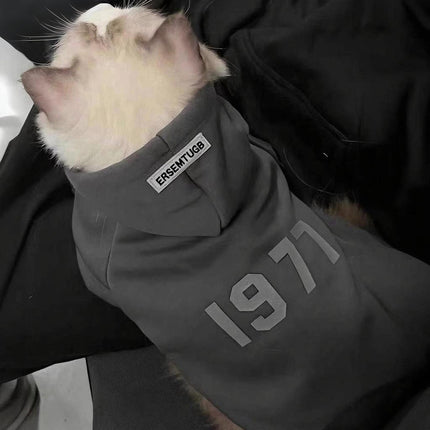 2-Pack XL sizeTrendy Pet Hoodie with "1977" Print - Warm Winter Wear for Cats and Small Dogs - with Plush Lining -   Beige and Dark Grey