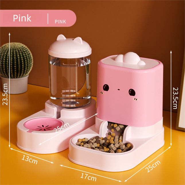 Pink Cat & Dog Automatic Feeder & Waterer Set